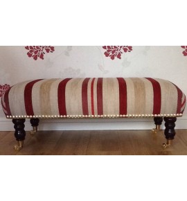 A Quality Long Footstool In Laura Ashley Maxwell Stripe Cranberry Fabric