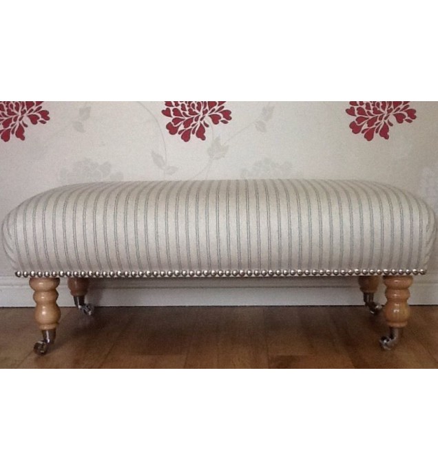 A Quality Long Footstool In Laura Ashley Henley Seaspray Stripe  Fabric