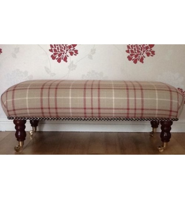 A Quality Long Footstool / Stool In Laura Ashley Keynes Cranberry Fabric