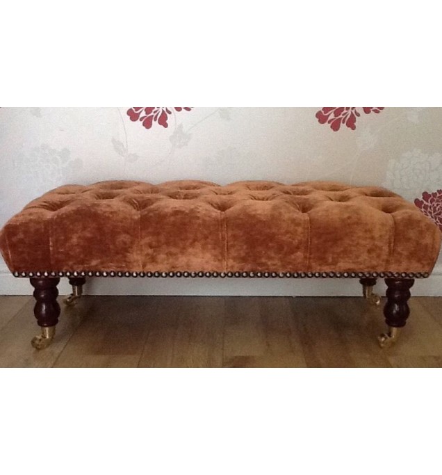 A Quality Long Deep Buttoned Footstool In Laura Ashley Caitlyn Copper Fabric