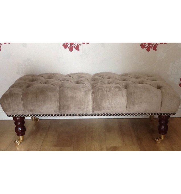 A Quality Long Deep Buttoned Footstool In Laura Ashley Villandry Truffle Fabric