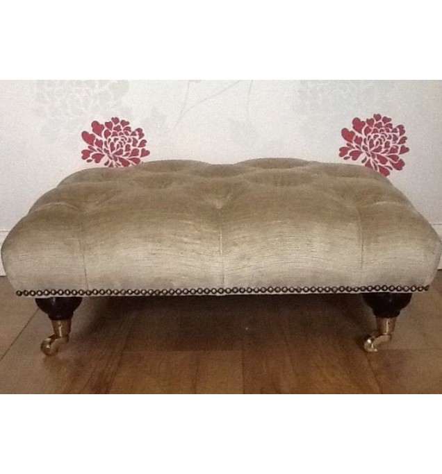 A Quality Deep Buttoned Footstool In Laura Ashley Villandry Champagne  Fabric