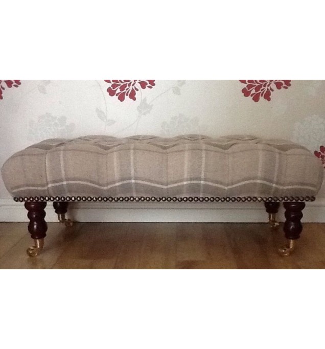 A Quality Long Deep Buttoned Footstool In Laura Ashley Highland Check Fabric
