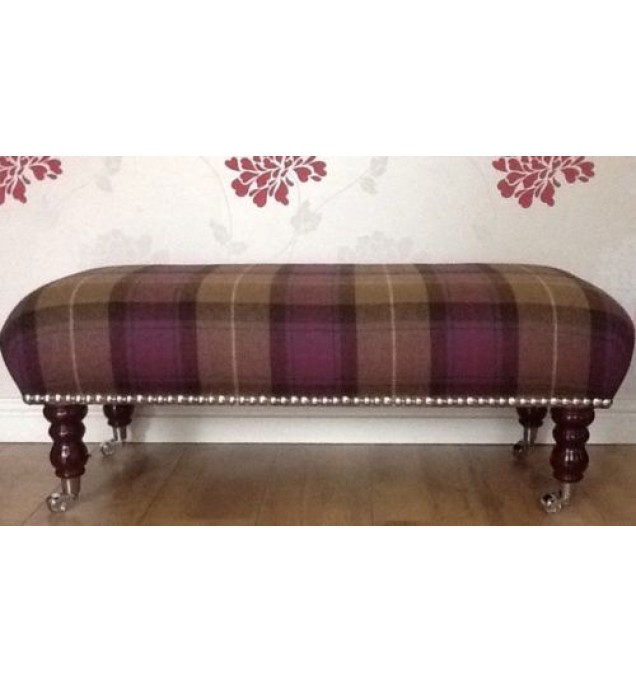 A Quality Long Footstool / Stool In 100% Tartan Wool Check Fabric