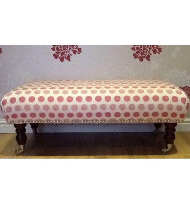 A Quality Long Footstool In Laura Ashley Toby Spot Cerise Fabric