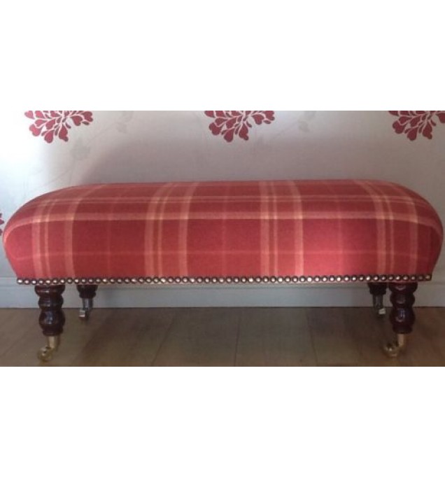 A Quality Long Footstool / Stool In Laura Ashley Highland Wool Cranberry Fabric