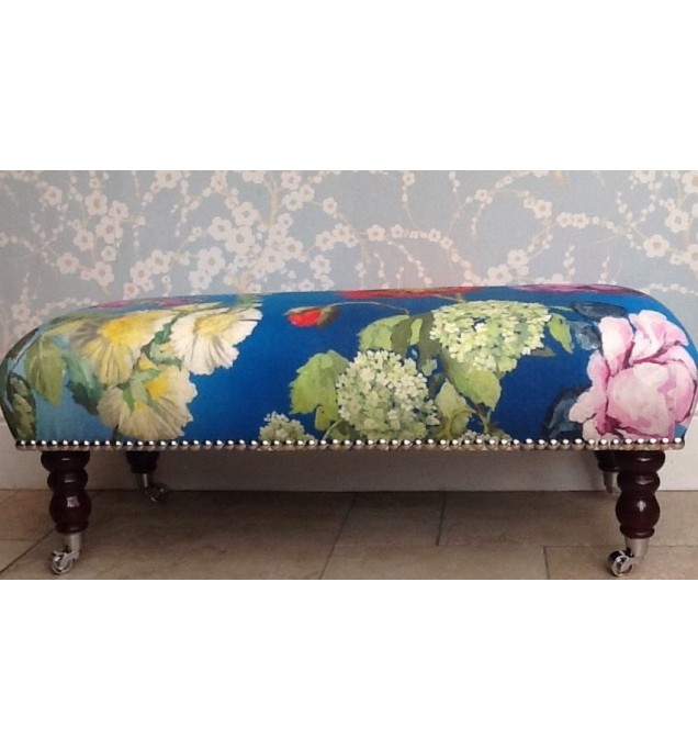 A Quality Long Footstool In Designers Guild Alexandria Lapis Fabric