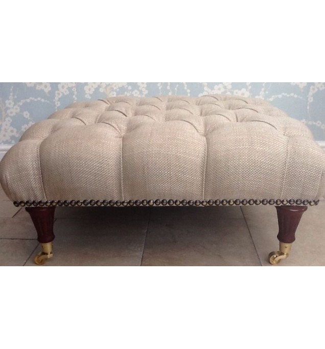 A Quality Large Deep Buttoned Footstool Laura Ashley Dalton Natural Fabric