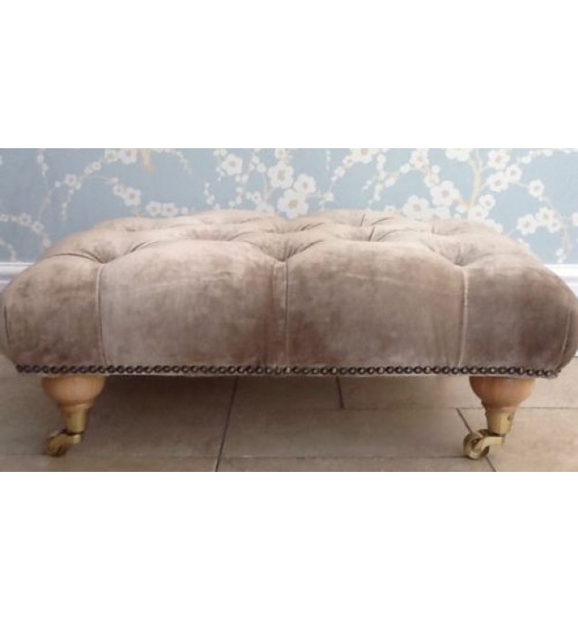A Quality Deep Buttoned Footstool In Laura Ashley Murano Sable Fabric