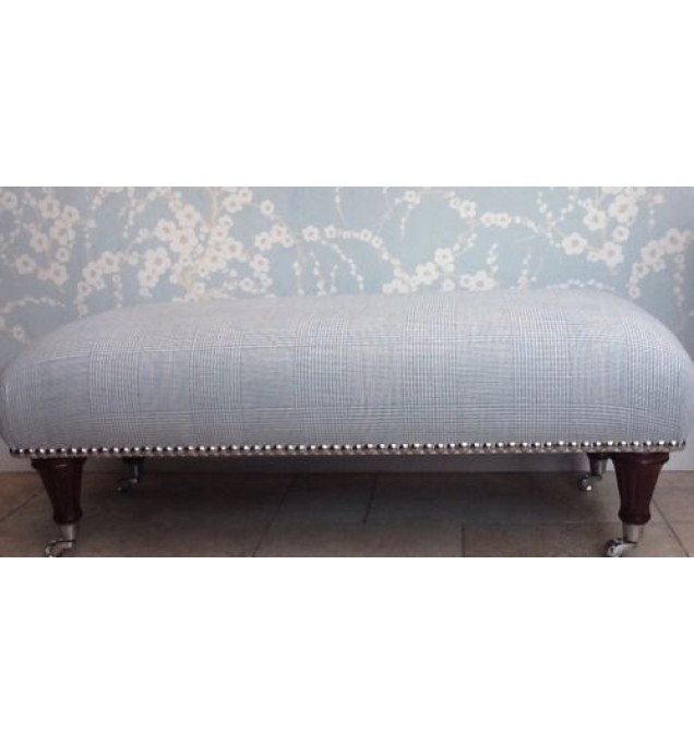 A Quality Long Footstool In Laura Ashley Lorton Check Seaspray Fabric