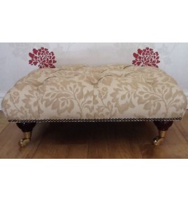 A Quality Deep Buttoned Footstool In Laura Ashley Acanthus Gold Fabric