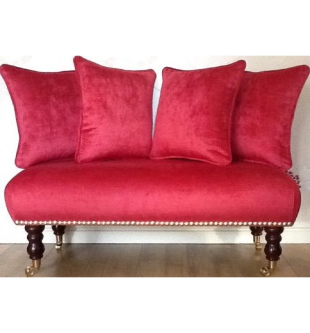 Long Footstool Stool & 4 Cushions In Laura Ashley Villandry Cranberry Fabric