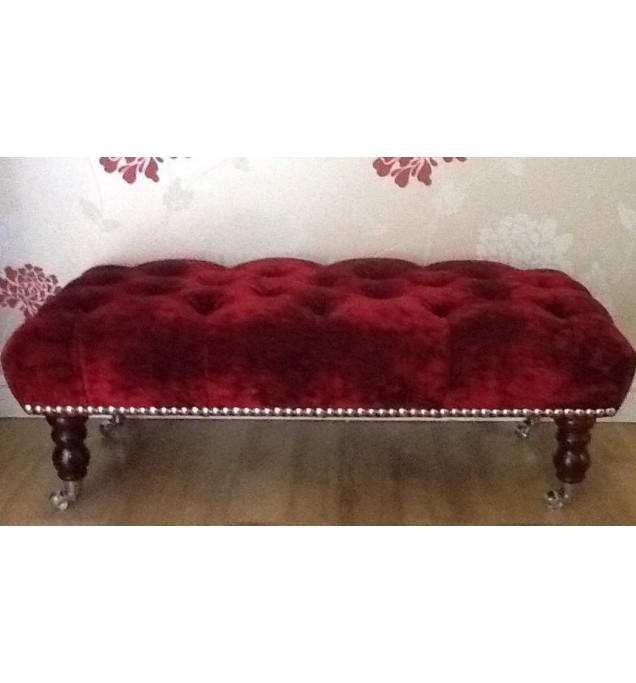 A Quality Long Deep Buttoned Footstool In Laura Ashley Caitlyn Cranberry Fabric