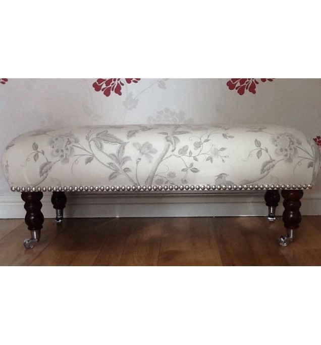 A Quality Long Footstool In Laura Ashley Summer Palace Dove Grey Fabric