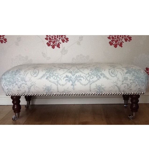 A Quality Long Footstool In Laura Ashley Tuileries Duck Egg Fabric