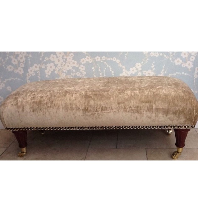 A Quality Long Footstool In Laura Ashley Caitlyn Gold / Biscuit Fabric