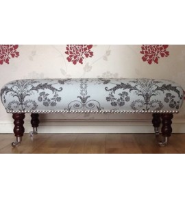 Quality Long Footstool / Stool In Laura Ashley Josette Duck Egg Charcoal Fabric