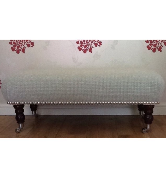 A Quality Long Footstool In Laura Ashley Ettienne Duck Egg Fabric