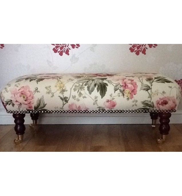A Quality Long Footstool / Stool In Laura Ashley Peony Cranberry Fabric