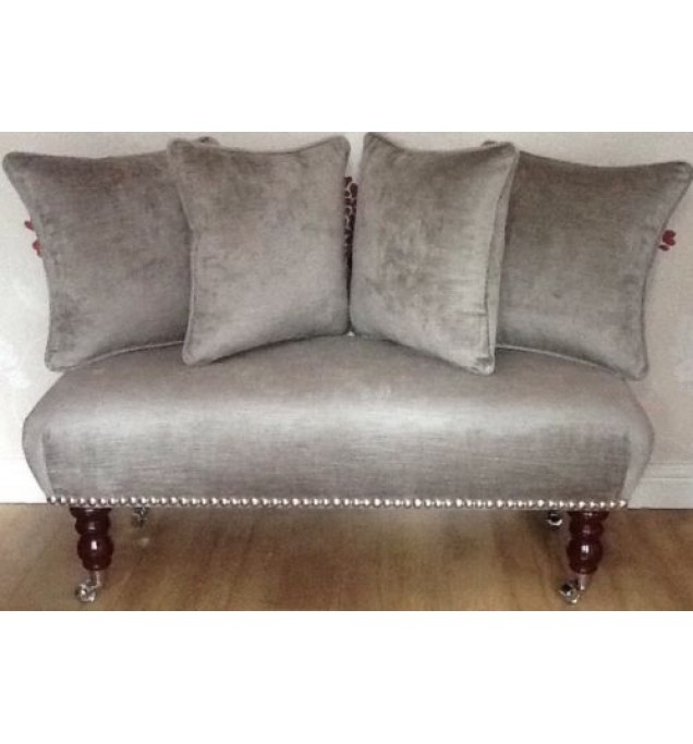 Long Footstool Stool & 4 Cushions In Laura Ashley Villandry French Grey Fabric