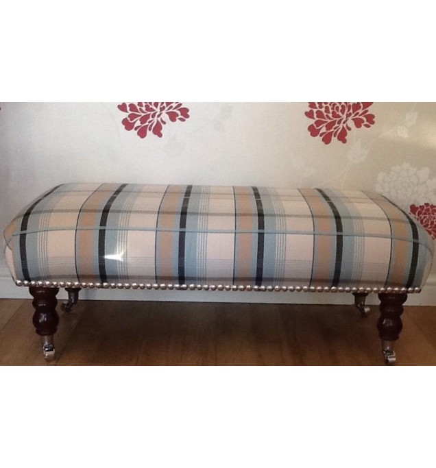 A Quality Long Footstool In Laura Ashley Farrell Duck Egg Fabric