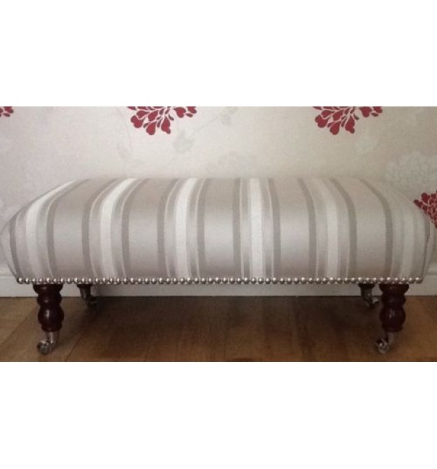 A Quality Long Footstool In Laura Ashley Forbury Dove Grey Fabric