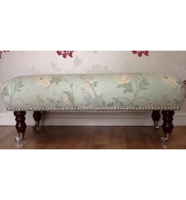 A Quality Long Footstool In Laura Ashley Summer Palace Eau De Nil Fabric
