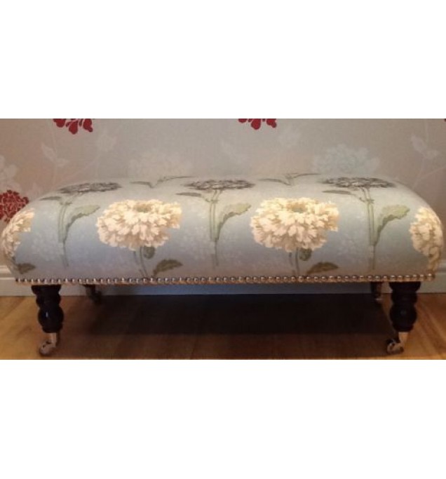 A Quality Long Footstool In Laura Ashley Ruskin Duck Egg Fabric