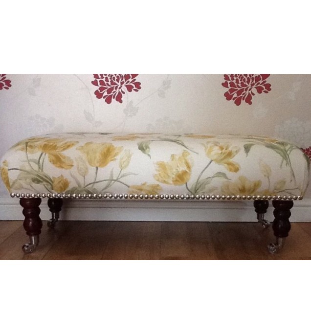 A Quality Long Footstool / Stool In Laura Ashley New Gosford Camomile Fabric