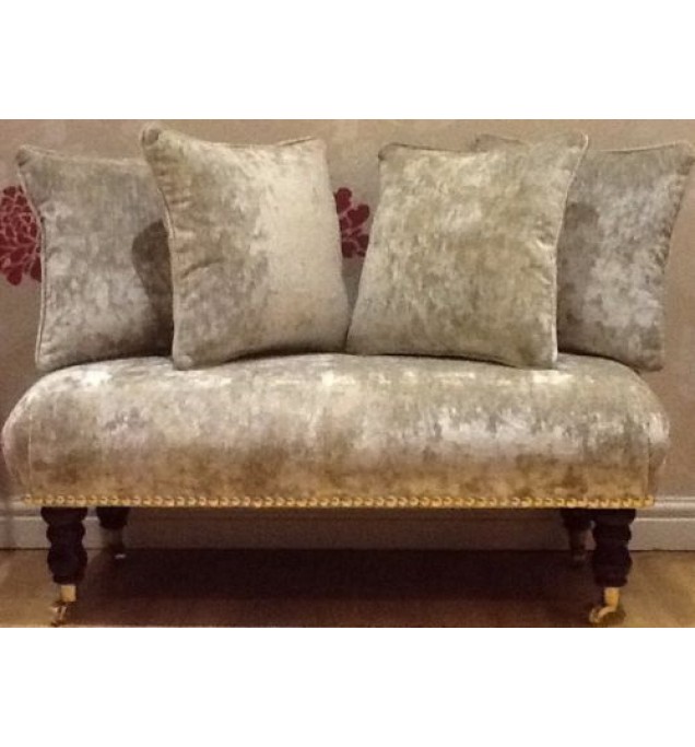 Long Footstool Stool & 4 Cushions In Laura Ashley Caitlyn Sable Velvet Fabric