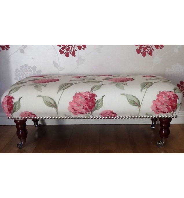 A Quality Long Footstool / Stool In Laura Ashley Hydrangea Cranberry Fabric