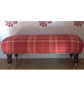 A Quality Long Footstool / Stool In Laura Ashley Highland Wool Cranberry Fabric