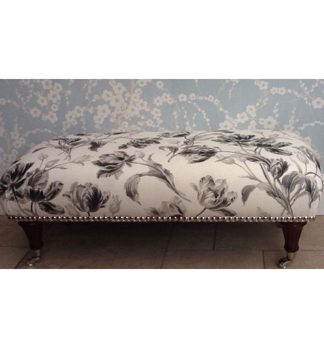 A Quality Long Footstool In Laura Ashley Gosford Charcoal Fabric