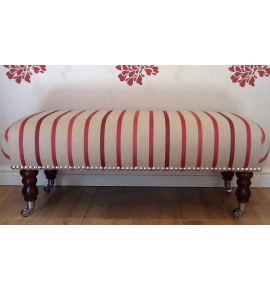 A Quality Long Footstool In Laura Ashley Luxford Stripe Cranberry Fabric