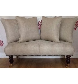 Long Buttoned Footstool Stool & 4 Cushions In Laura Ashley Dalton Natural Fabric