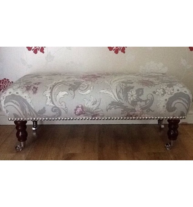 A Quality Long Footstool In Laura Ashley Summer Baroque Grape Fabric