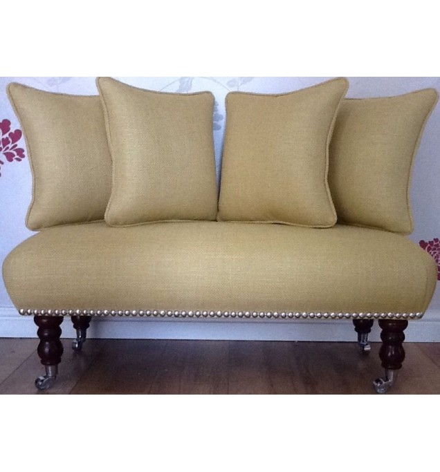 Long Footstool Stool & 4 Cushions In Laura Ashley Dalton Camomile Fabric