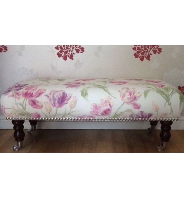 A Quality Long Footstool / Stool In Laura Ashley New Gosford Cyclamen Fabric