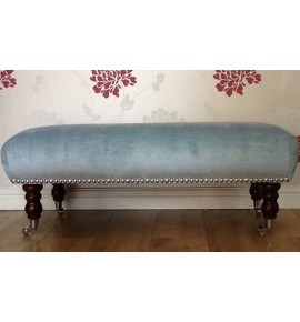 A Quality Long Footstool In Laura Ashley Villandry Seaspray Velvet Fabric