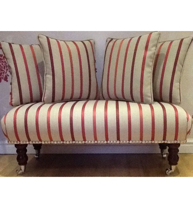 Long Footstool Stool & 4 Cushions Laura Ashley Luxford Cranberry Stripe Fabric
