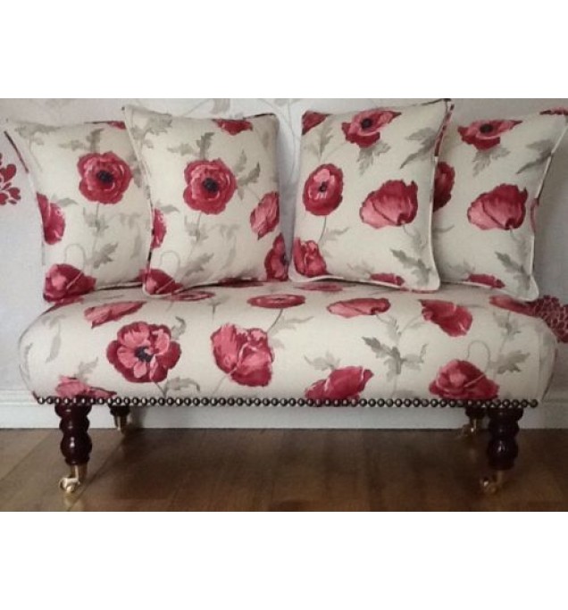Long Footstool Stool & 4 Cushions Laura Ashley Freshford Poppy Fabric