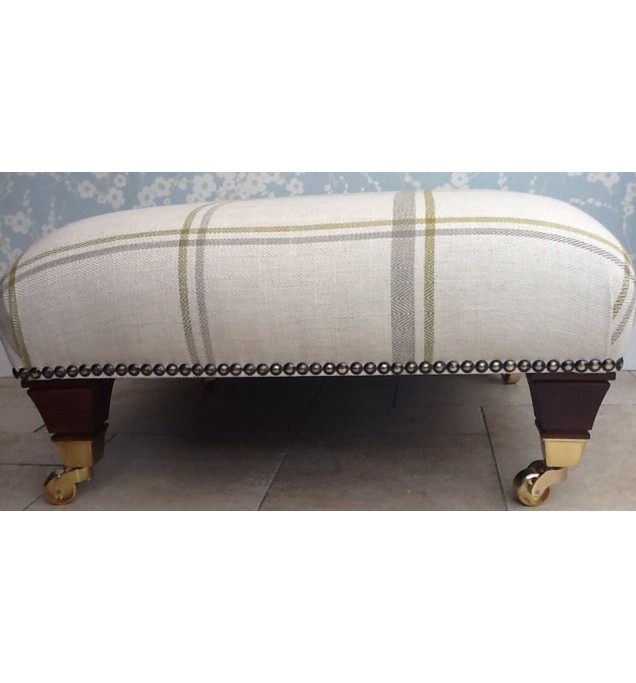 A Quality Large Footstool In Laura Ashley Lovely Check Apple Fabric