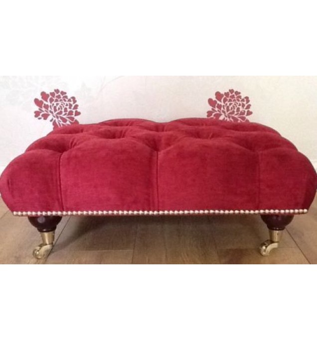 A Quality Deep Buttoned Footstool In Laura Ashley Matilda Cranberry Fabric