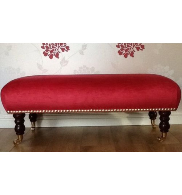 A Quality Long Footstool In Laura Ashley Villandry Cranberry Velvet Fabric