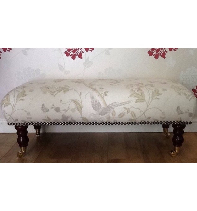 A Quality Long Footstool In Laura Ashley Summer Palace Taupe Ivory Fabric