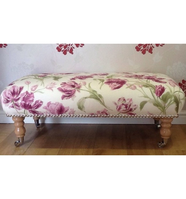 A Quality Long Footstool / Stool In Laura Ashley New Gosford Berry Fabric
