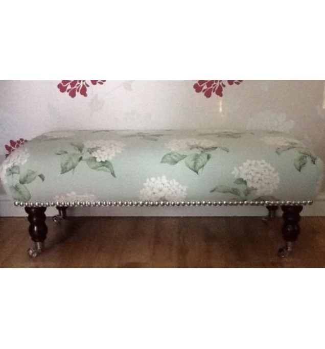A Quality Long Footstool / Stool In Laura Ashley Heligan Eau De Nil Fabric