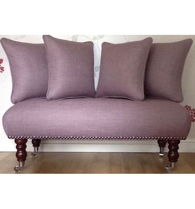 Long Footstool Stool & 4 Cushions Laura Ashley Dalton Amethyst Fabric