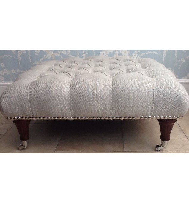 A Quality Large Deep Buttoned Footstool Laura Ashley Dalton Dove Grey Fabric