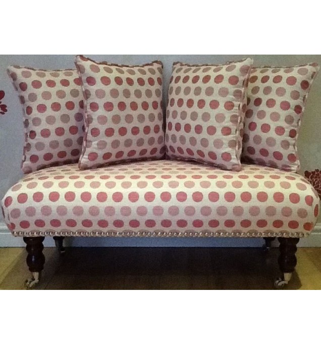 Long Footstool Stool & 4 Cushions Laura Ashley Toby Spot Cerise Fabric
